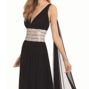 “Mesh Rhinestone Waist Dress With Back Cascade”